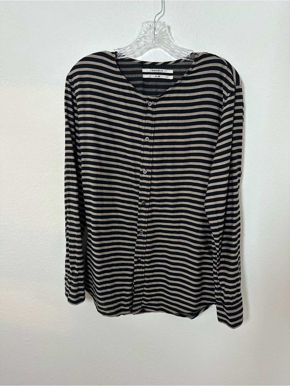 Robert Geller New York Black and Gray Striped Button-Down Cotton Shirt Size 46